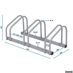 Wiltec Fahrradständer für 3 Fahrräder 70,5x33x27cm grau pulverbeschichteter Stahl und für Bodenmontage geeignet Reihenparker Fahrradbügel