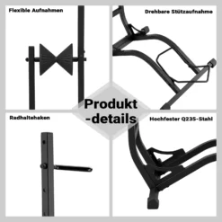 Wiltec Fahrradständer vertikal Typ 02 Universal Fahrradhalter 400 x 460 x 1300 mm bis 35 kg, Radständer mit höhenverstellbaren Ratschenhaken mit Push In System