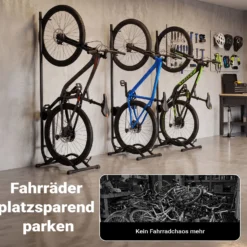 Wiltec Fahrradständer vertikal Typ 02 Universal Fahrradhalter 400 x 460 x 1300 mm bis 35 kg, Radständer mit höhenverstellbaren Ratschenhaken mit Push In System