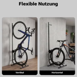 Wiltec Fahrradständer vertikal Typ 02 Universal Fahrradhalter 400 x 460 x 1300 mm bis 35 kg, Radständer mit höhenverstellbaren Ratschenhaken mit Push In System