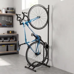 Wiltec Fahrradständer vertikal Typ 02 Universal Fahrradhalter 400 x 460 x 1300 mm bis 35 kg, Radständer mit höhenverstellbaren Ratschenhaken mit Push In System