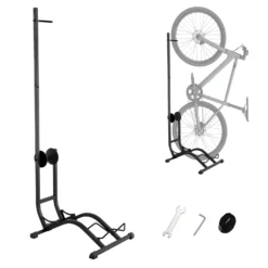 Wiltec Fahrradständer vertikal Typ 02 Universal Fahrradhalter 400 x 460 x 1300 mm bis 35 kg, Radständer mit höhenverstellbaren Ratschenhaken mit Push In System