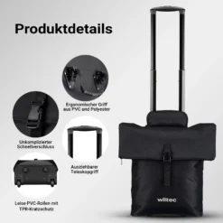 Wiltec Fahrrad-Trolley Gepäckträgertasche schwarz 33 x 13 x 64 cm mit 28 l Stauraum Fahrradtasche und Trolley in einem