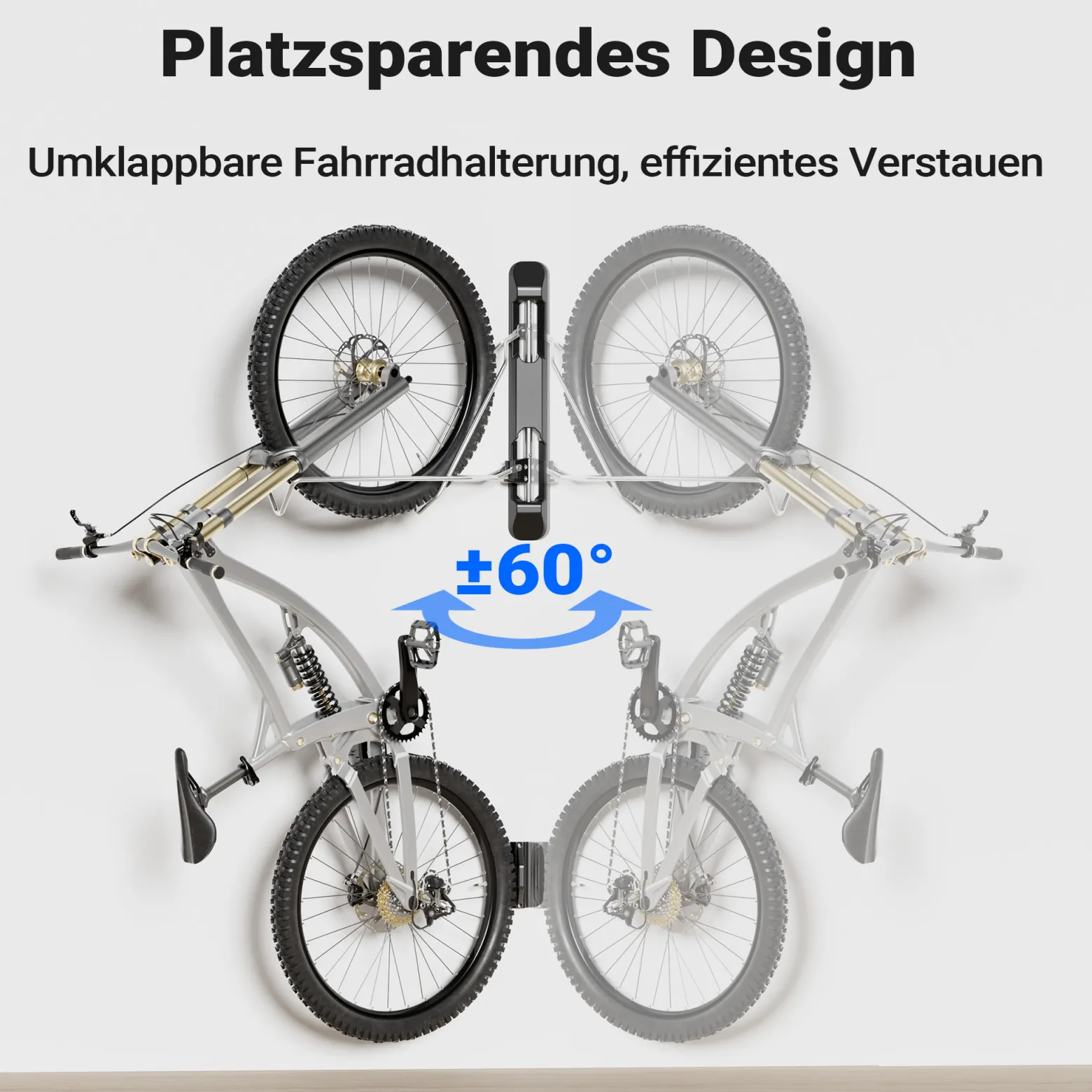 Wiltec Fahrrad Wandhalterung 11,8 x 63,8 x 58,3 cm bis 35 kg, Universal Fahrradhalterung höhenverstellbar, Fahrradaufhängung faltbar mit Schwenkarm