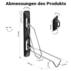 Wiltec Fahrrad Wandhalterung 11,8 x 63,8 x 58,3 cm bis 35 kg, Universal Fahrradhalterung höhenverstellbar, Fahrradaufhängung faltbar mit Schwenkarm