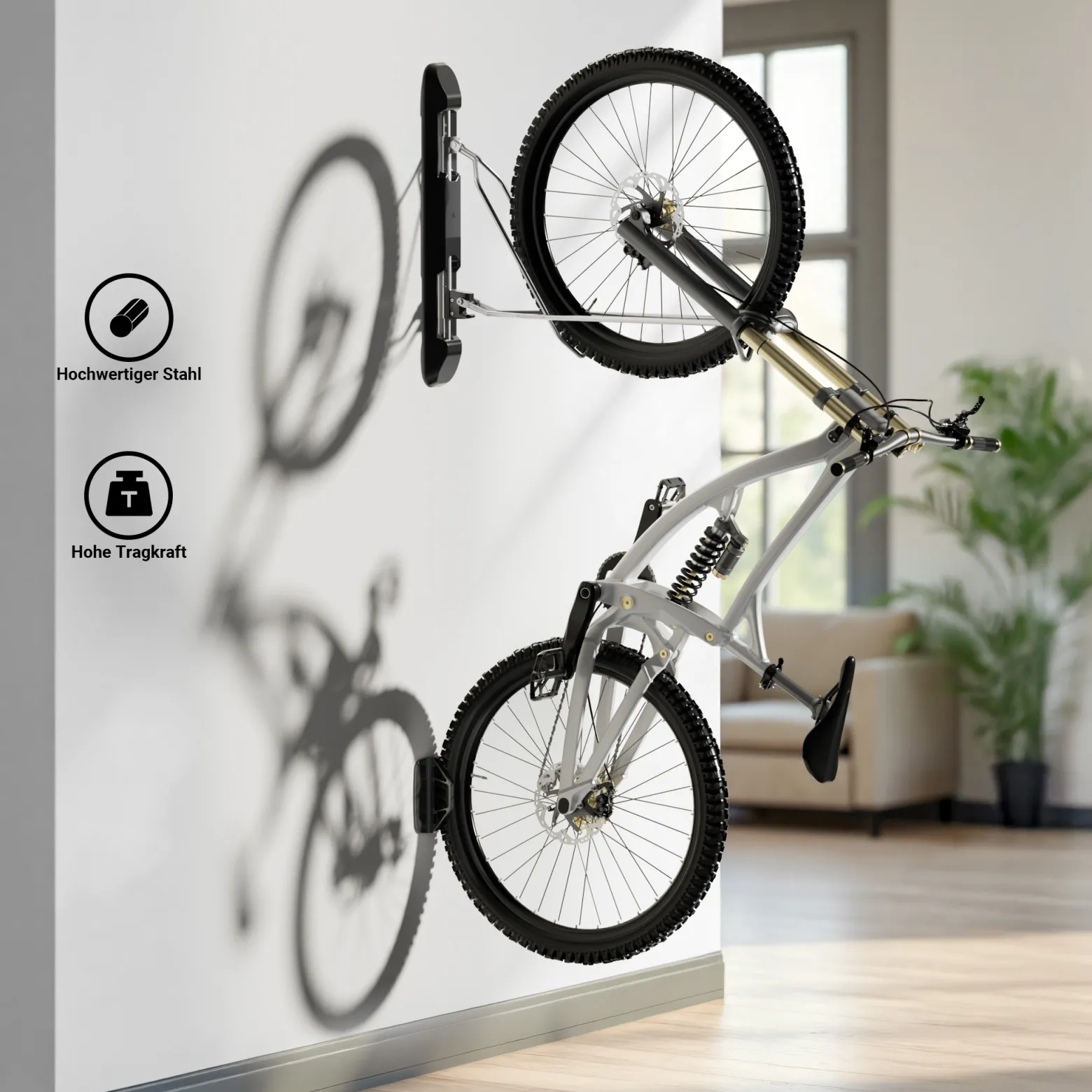 Wiltec Fahrrad Wandhalterung 11,8 x 63,8 x 58,3 cm bis 35 kg, Universal Fahrradhalterung höhenverstellbar, Fahrradaufhängung faltbar mit Schwenkarm