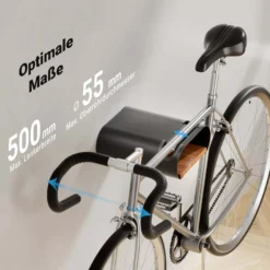 Wiltec Fahrrad Wandhalterung schwarz 25,6 x 30 x 11,4 cm bis 25 kg, Fahrradhalterung universell, Fahrradaufhängung Ø 55 mm Oberrohr & 500 mm Lenkerbreite