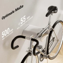 Wiltec Fahrrad Wandhalterung weiß 25,6 x 30 x 11,4 cm bis 25 kg, Fahrradhalterung universell, Fahrradaufhängung Ø 55 mm Oberrohr & 500 mm Lenkerbreite