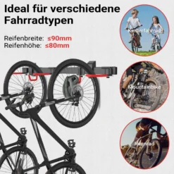 Wiltec Fahrrad Wandhalterung für 3 Fahrräder 82,4 x 18 x 13,6 cm bis 95 kg, Universal Fahrradhalterung leichte Installation, Fahrradaufhängung Stahl