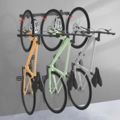 Wiltec Fahrrad Wandhalterung für 3 Fahrräder 82,4 x 18 x 13,6 cm bis 95 kg, Universal Fahrradhalterung leichte Installation, Fahrradaufhängung Stahl