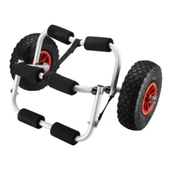 Wiltec faltbarer Alu Kanuwagen bis 45 kg, Transportwagen für Boote, Kanus und Kajaks, Surfwagen mit Polstern und Gurtband, SUP-Wagen mit Luftreifen, stabiler SUP-Trolley