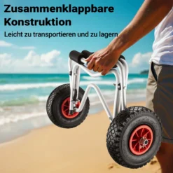 Wiltec faltbarer Alu Kanuwagen bis 68 kg, Transportwagen für Boote, Kanus und Kajaks, Surfwagen mit Polstern und Gurtbändern, SUP-Wagen mit Luftreifen, stabiler SUP-Trolley