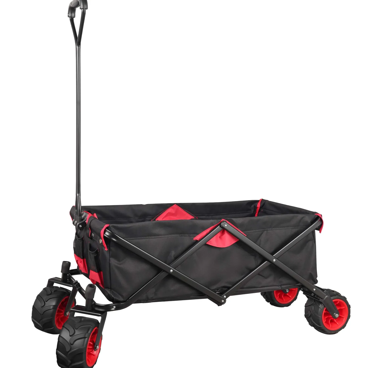 Wiltec Faltbarer Bollerwagen mit Kunststoffrädern, Faltbollerwagen für 80 kg max. Ladegewicht, Klappbollerwagen für den Garten oder Ausflüge