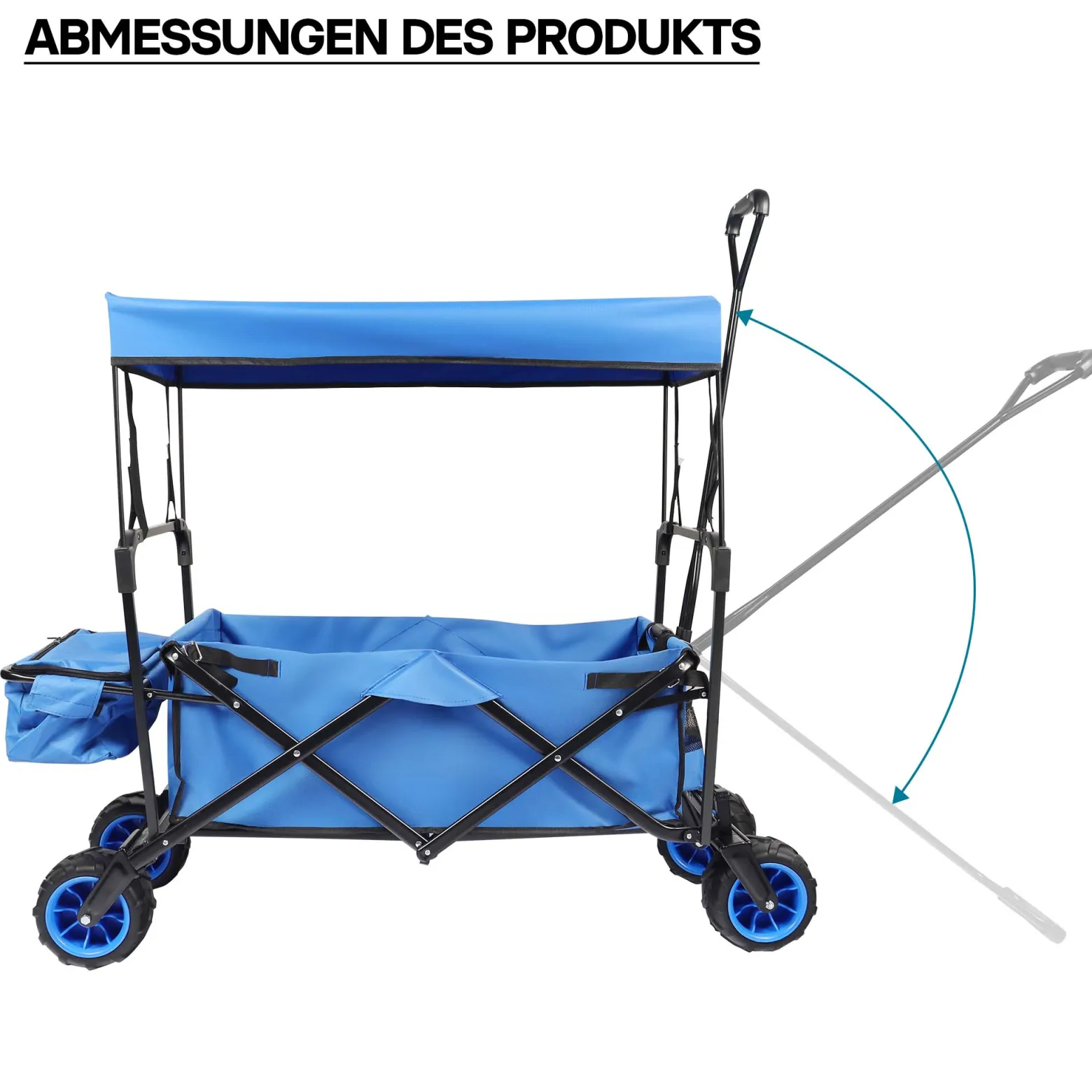 Wiltec Faltbarer Bollerwagen mit Sonnendach, Faltbollerwagen für max. 70 kg, Klappbollerwagen mit großer Ladefläche und Taschen, offroad geeignet