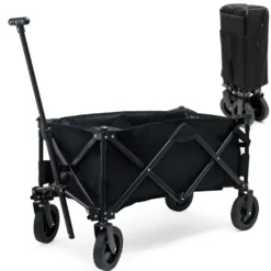 Wiltec Faltbarer Bollerwagen mit Schutzhülle, Faltbollerwagen mit Kunststoffrädern und Handgriff, Klappbollerwagen offroad geeignet