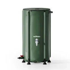 Wiltec Faltbare Regentonne 100 l mit Deckel, Regenfass aus 620 g/m² PVC, Regenwassertank mit Wasserhahn, Wasserspeicher Garten mit Schlauchanschluss