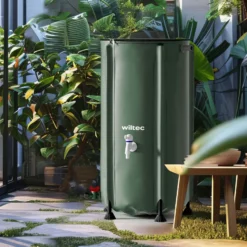 Wiltec Faltbare Regentonne 100 l mit Deckel, Regenfass aus 620 g/m² PVC, Regenwassertank mit Wasserhahn, Wasserspeicher Garten mit Schlauchanschluss