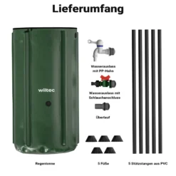 Wiltec Faltbare Regentonne 100 l mit Deckel, Regenfass aus 620 g/m² PVC, Regenwassertank mit Wasserhahn, Wasserspeicher Garten mit Schlauchanschluss