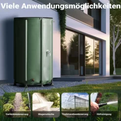 Wiltec Faltbare Regentonne 500 l mit Deckel, Regenfass aus 620 g/m² PVC, Regenwassertank mit Wasserhahn, Wasserspeicher Garten mit Schlauchanschluss