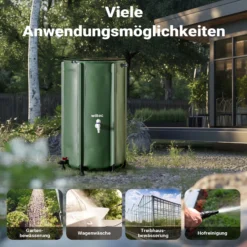 Wiltec Faltbare Regentonne 250 l mit Deckel, Regenfass aus 620 g/m² PVC, Regenwassertank mit Wasserhahn, Wasserspeicher Garten mit Schlauchanschluss