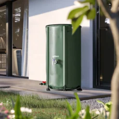 Wiltec Faltbare Regentonne 250 l mit Deckel, Regenfass aus 620 g/m² PVC, Regenwassertank mit Wasserhahn, Wasserspeicher Garten mit Schlauchanschluss