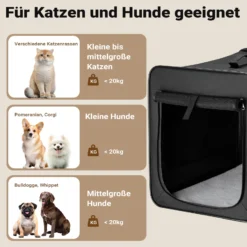 Wiltec Faltbare Transportbox für Hunde, Katzen XL (94x66x74cm), robust, leicht, sicher, Hundebox mit entnehmbarem Kissen, Schwarz
