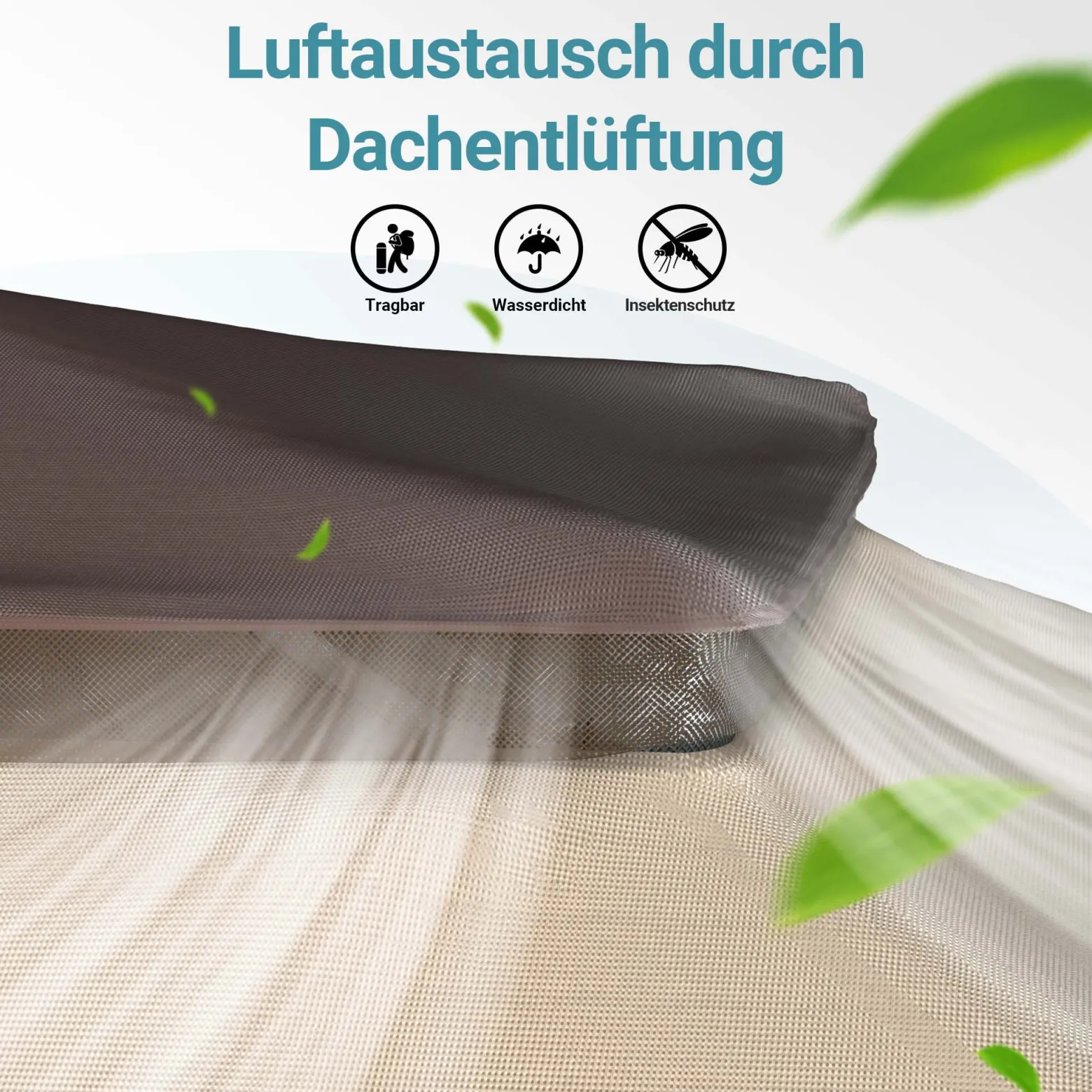 Wiltec Faltpavillon Moskitonetz 4 x 4 m beige, Gartenpavillon mit Rädern und Mückennetz, Partyzelt mit "One Push"-Technik und verstellbaren Beinen