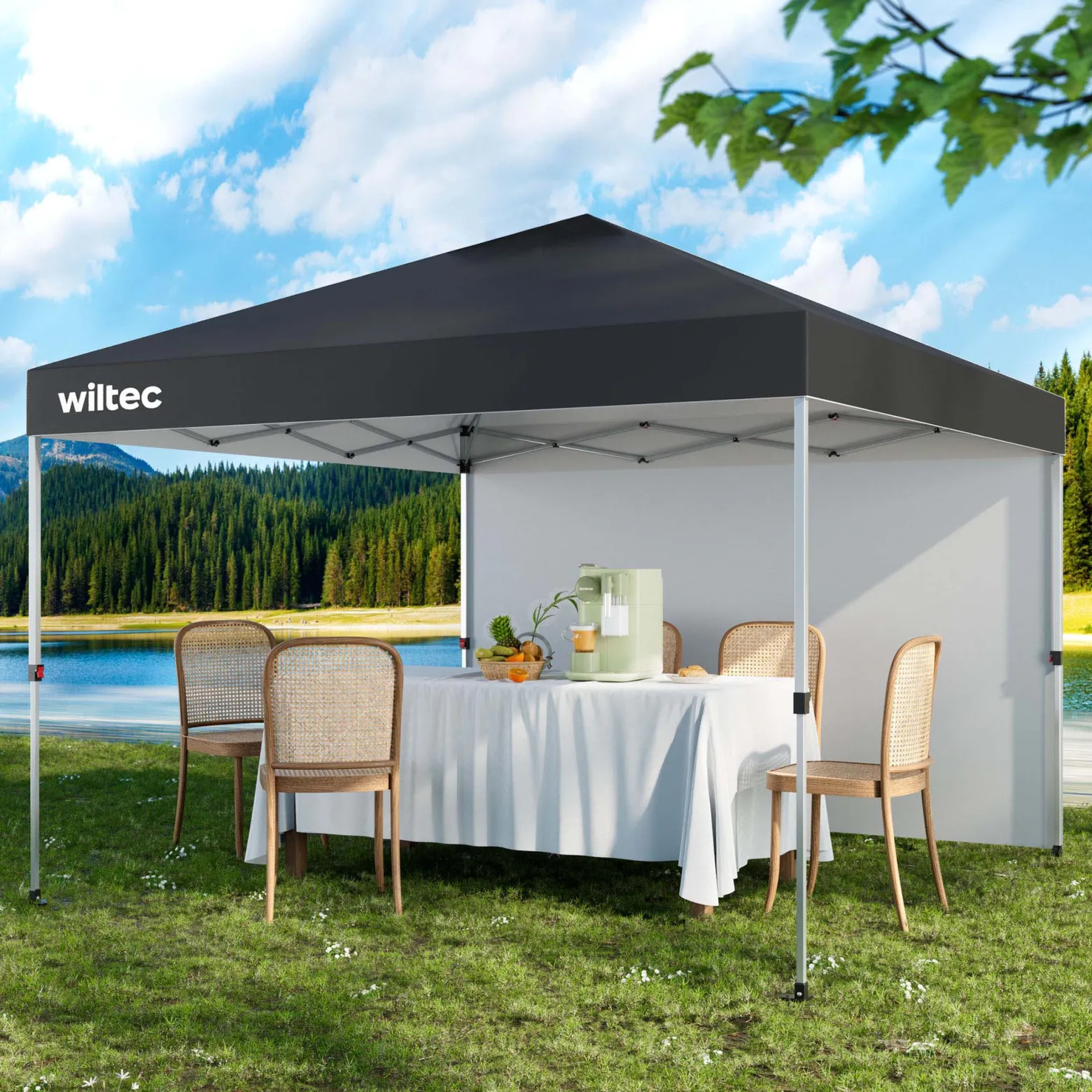 Wiltec Faltpavillon 3 x 3 m grau mit Rädern, Faltpavillon mit „One Push“-Technologie, Gartenpavillon mit UV-Schutz 50+, Pavillon für Camping