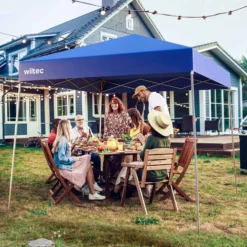 Wiltec Faltpavillon 250 x 250 x 270 cm blau wasserdicht, Pavillon mit Zentralverschluss, Gartenpavillon mit verstellbaren Beinen, Partyzelt für Festival