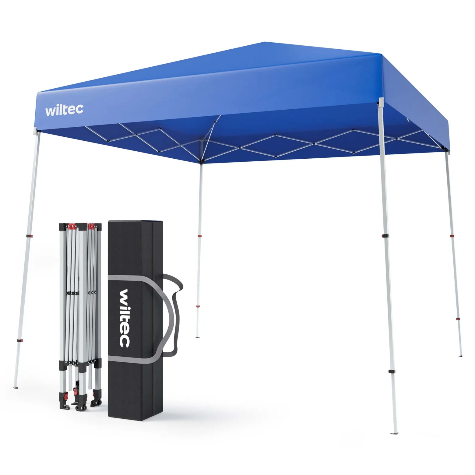 Wiltec Faltpavillon 250 x 250 x 270 cm blau wasserdicht, Pavillon mit Zentralverschluss, Gartenpavillon mit verstellbaren Beinen, Partyzelt für Festival