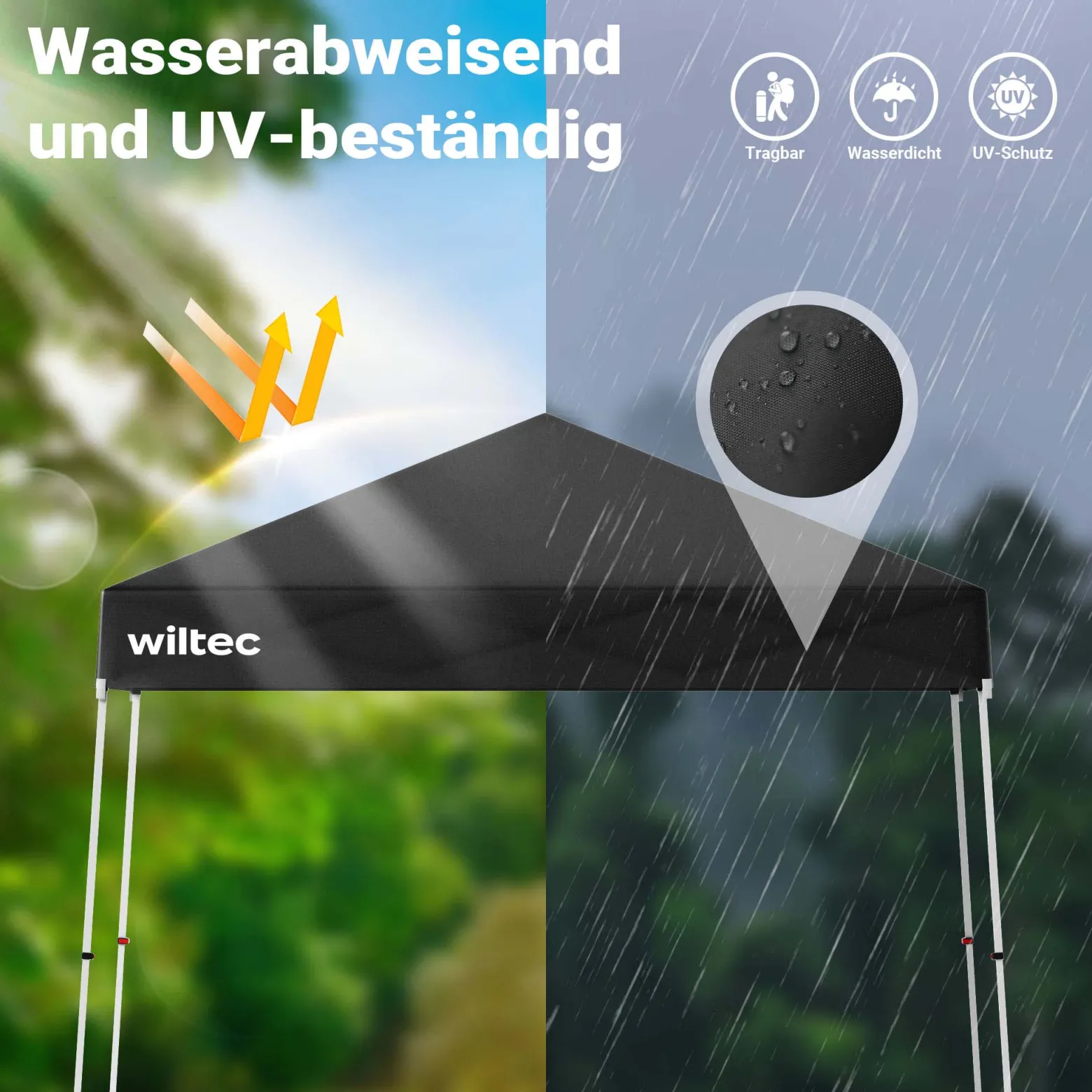 Wiltec Faltpavillon 250 x 250 x 270 cm grau wasserdicht, Pavillon mit Zentralverschluss, Gartenpavillon mit verstellbaren Beinen, Partyzelt für Festival