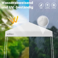 Wiltec Faltpavillon 250 x 250 x 270 cm weiß wasserdicht, Pavillon mit Zentralverschluss, Gartenpavillon mit verstellbaren Beinen, Partyzelt für Festival
