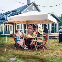 Wiltec Faltpavillon 250 x 250 x 270 cm weiß wasserdicht, Pavillon mit Zentralverschluss, Gartenpavillon mit verstellbaren Beinen, Partyzelt für Festival