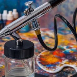 Wiltec Farbbecher für Airbrushpistole, 36 x 36 x 68 mm, Farbbehälter Glas mit Deckel 22 cm³, Saugsystem, Variante 2, Airbrush Ersatzteil