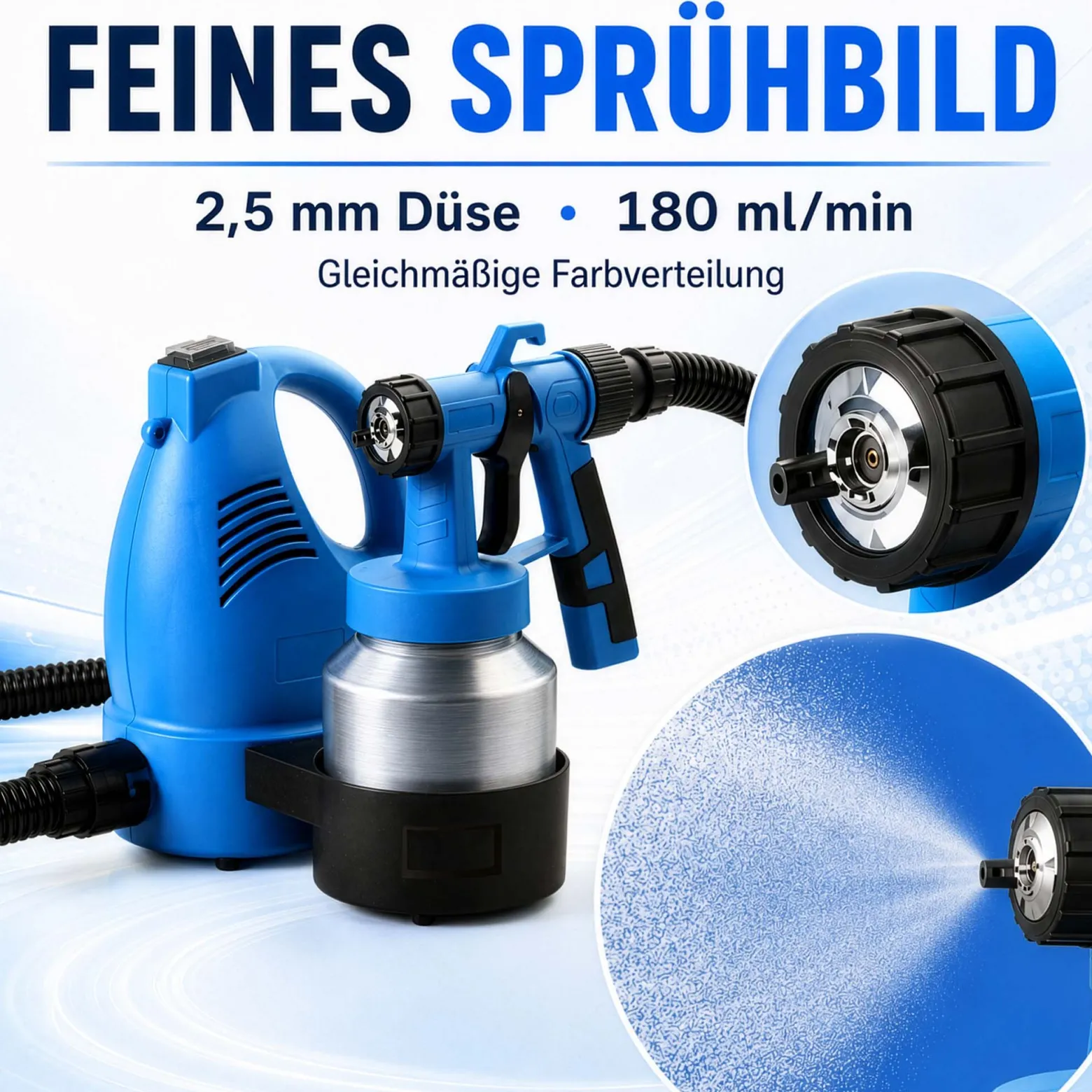 Wiltec Farbspritzpistole 600 W, leistungsstarkes Farbsprühgerät 230 V, elektrische Sprühpistole 3-4 bar, hochwertige Spritzpistole für Wandfarbe mit 800 ml Aluminiumtank