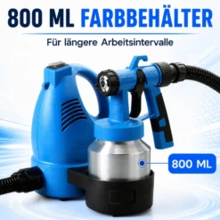 Wiltec Farbspritzpistole 600 W, leistungsstarkes Farbsprühgerät 230 V, elektrische Sprühpistole 3-4 bar, hochwertige Spritzpistole für Wandfarbe mit 800 ml Aluminiumtank