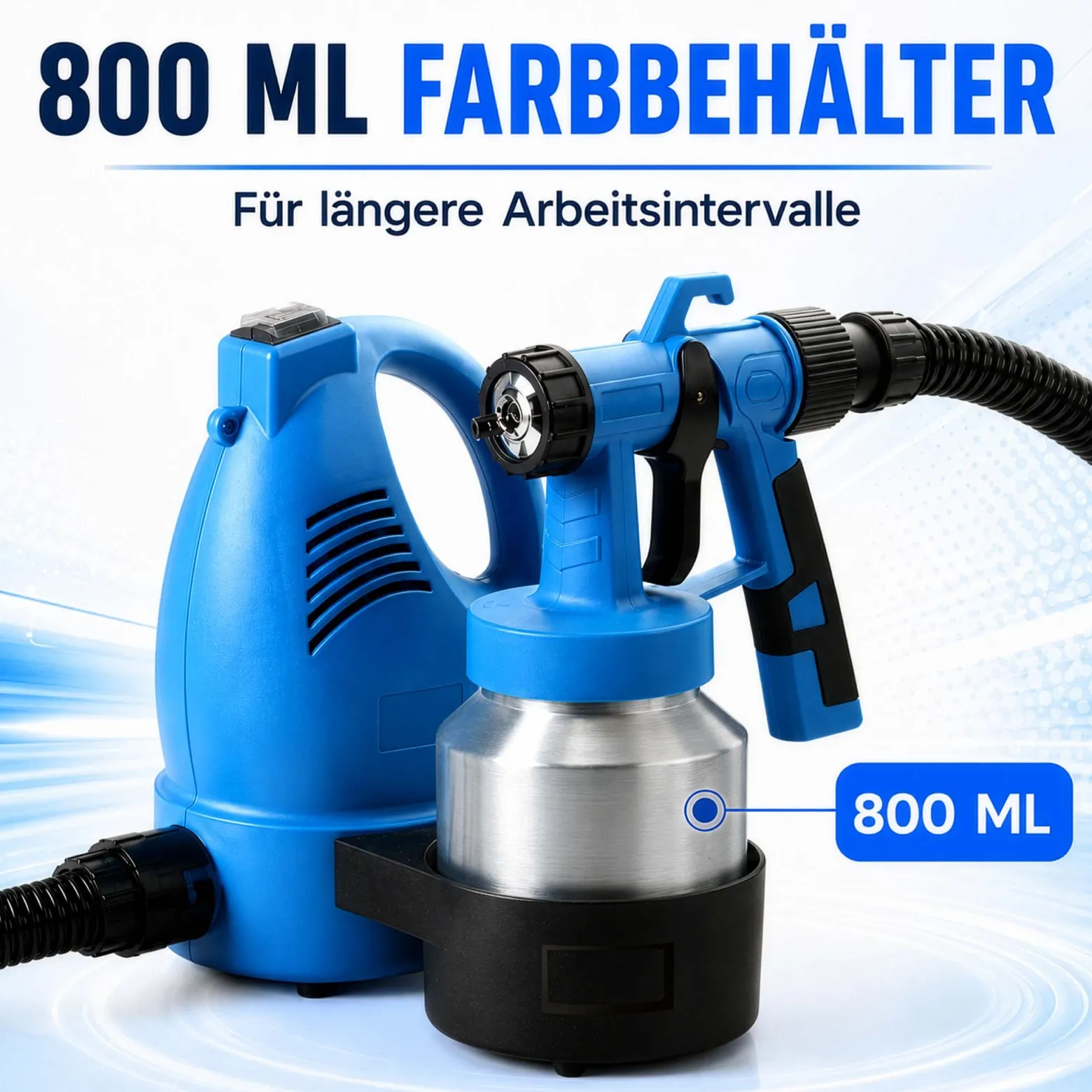 Wiltec Farbspritzpistole 600 W, leistungsstarkes Farbsprühgerät 230 V, elektrische Sprühpistole 3-4 bar, hochwertige Spritzpistole für Wandfarbe mit 800 ml Aluminiumtank