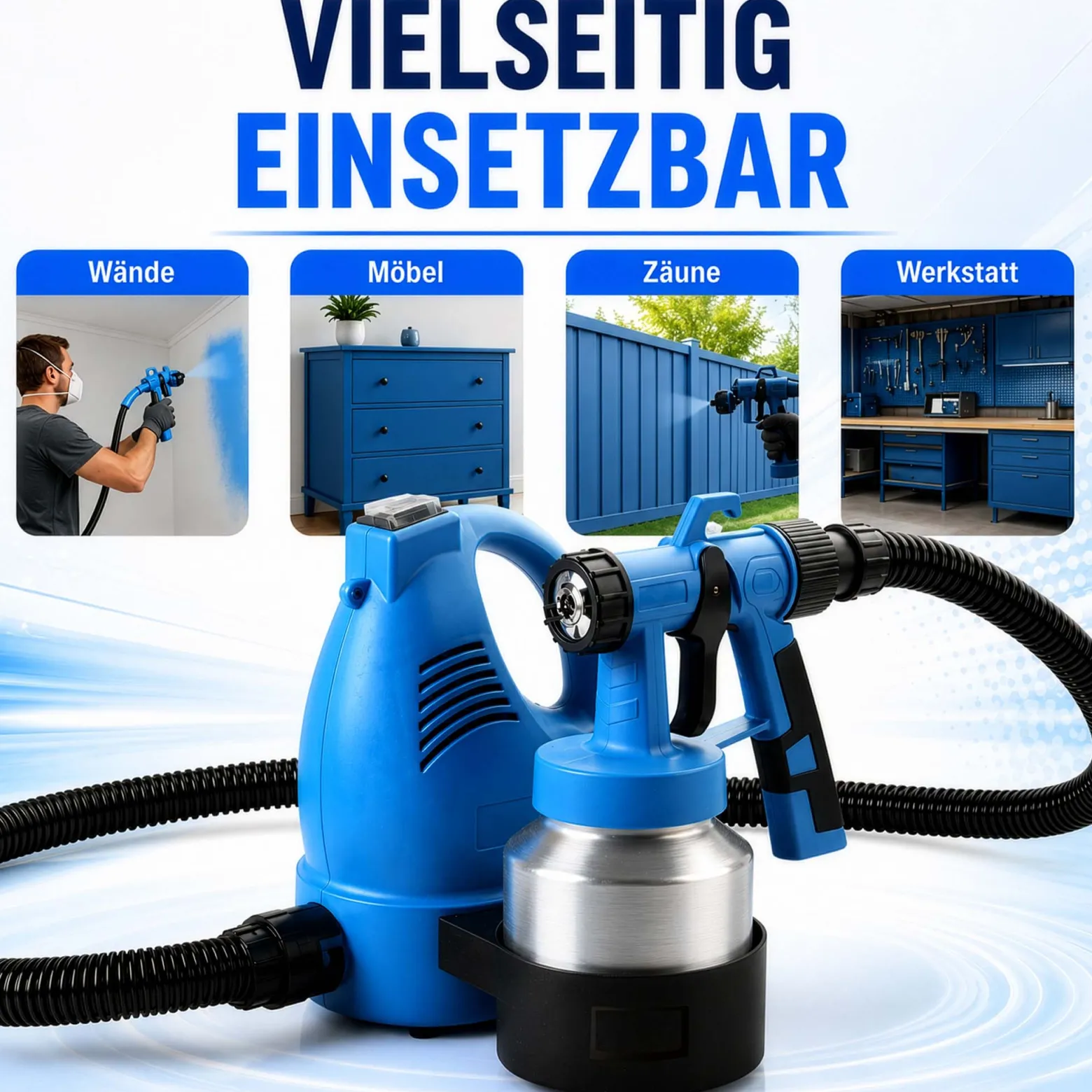 Wiltec Farbspritzpistole 600 W, leistungsstarkes Farbsprühgerät 230 V, elektrische Sprühpistole 3-4 bar, hochwertige Spritzpistole für Wandfarbe mit 800 ml Aluminiumtank