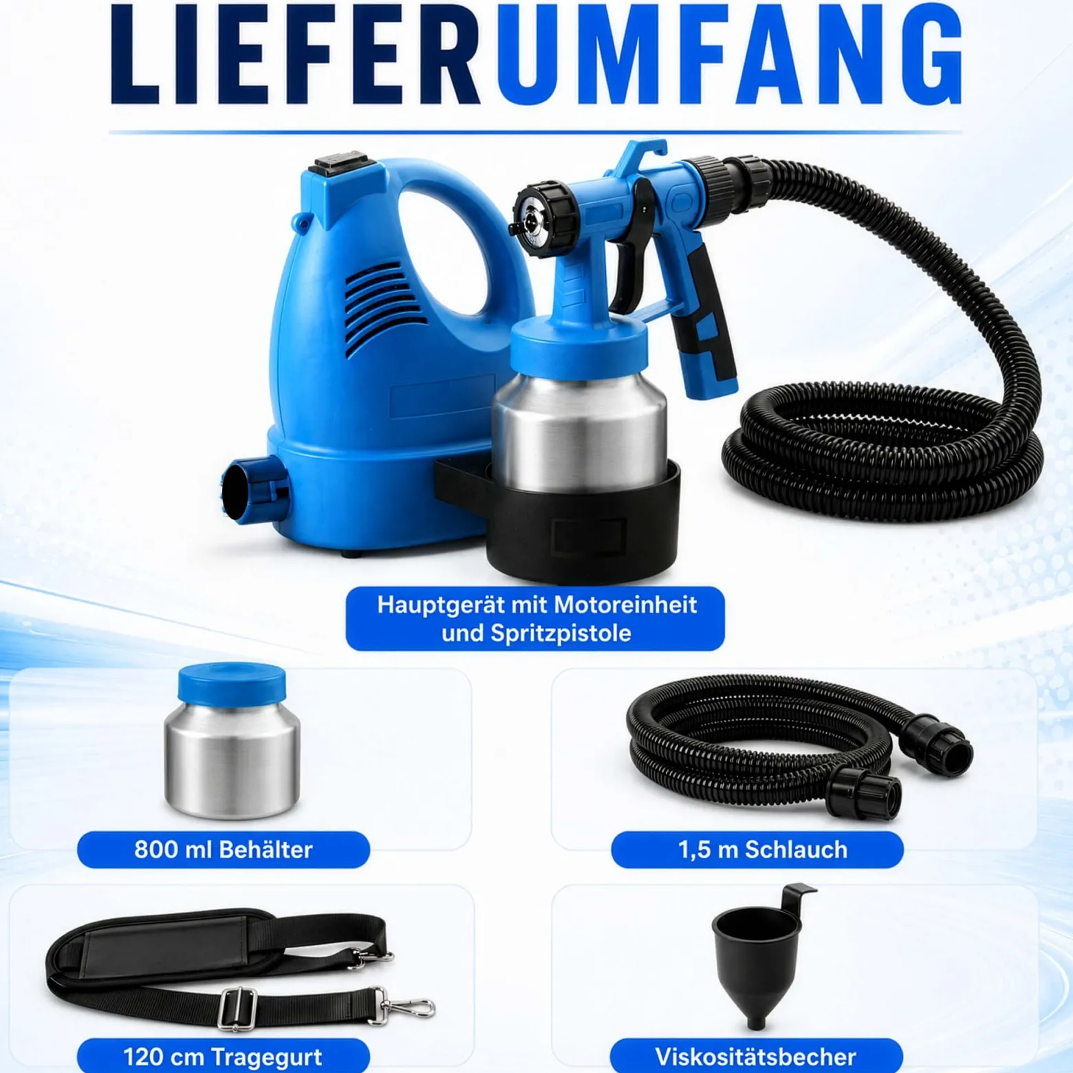 Wiltec Farbspritzpistole 600 W, leistungsstarkes Farbsprühgerät 230 V, elektrische Sprühpistole 3-4 bar, hochwertige Spritzpistole für Wandfarbe mit 800 ml Aluminiumtank