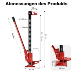 Wiltec Farm Jack – Kompakt-Set Basis, Wagenheber bis 3000 kg und max. 76 cm Hubhöhe mit obere Klemme