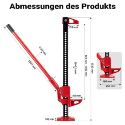 Wiltec Farm Jack – Profi-Klemm-Set, 60‘‘ Wagenheber bis 3000 kg und max. 135 cm Hubhöhe mit obere Klemme