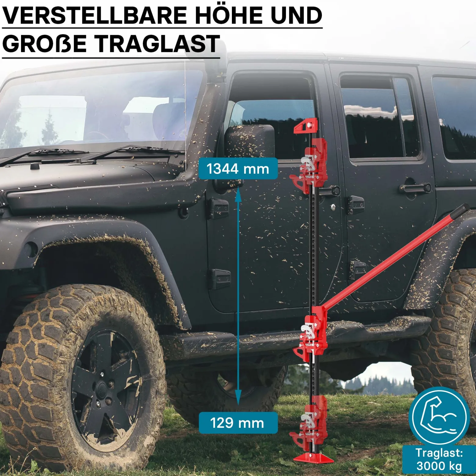 Wiltec Farm Jack Wagenheber 150 cm 60" 3000 kg, Offroad Stockwinde für Geländewagen, ATV Heber, Allzweckheber