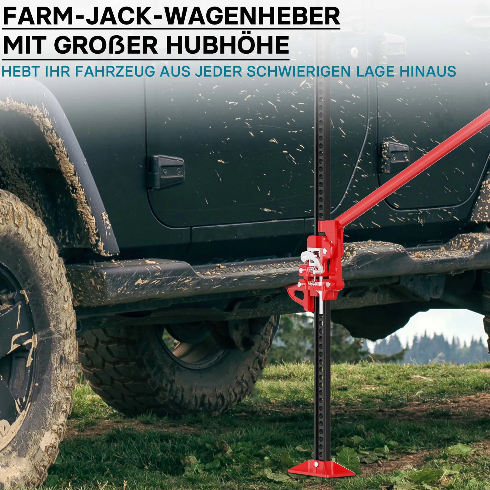 Wiltec Farm Jack Wagenheber 150 cm 60" 3000 kg, Offroad Stockwinde für Geländewagen, ATV Heber, Allzweckheber