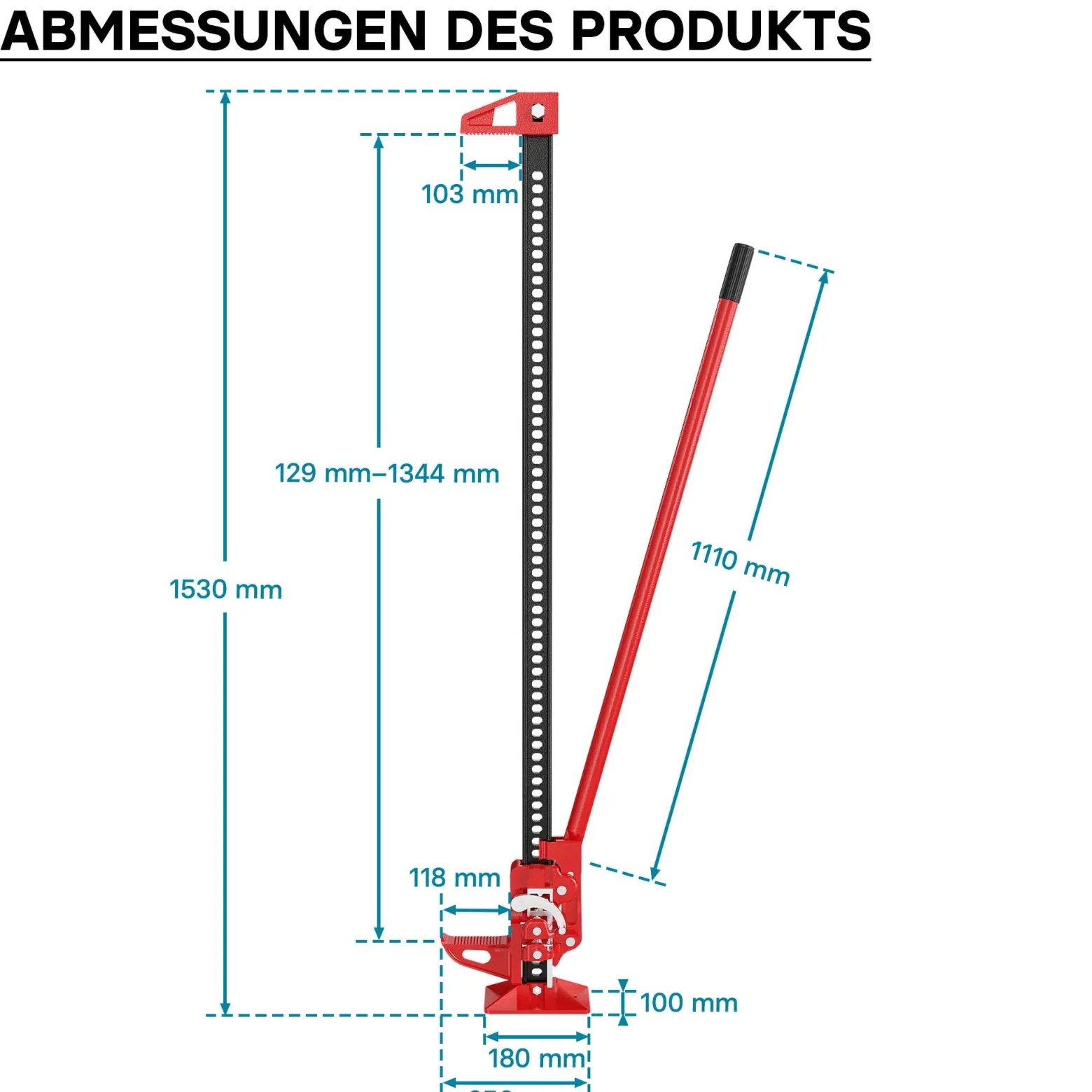 Wiltec Farm Jack Wagenheber 150 cm 60" 3000 kg, Offroad Stockwinde für Geländewagen, ATV Heber, Allzweckheber