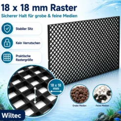 Wiltec Filtermedienauflage 68 x 40 x 1,2 cm mit 18 x 18 mm Raster, Unterlage und Trennwand für Filtermedien, Aquarien Filtermaterial