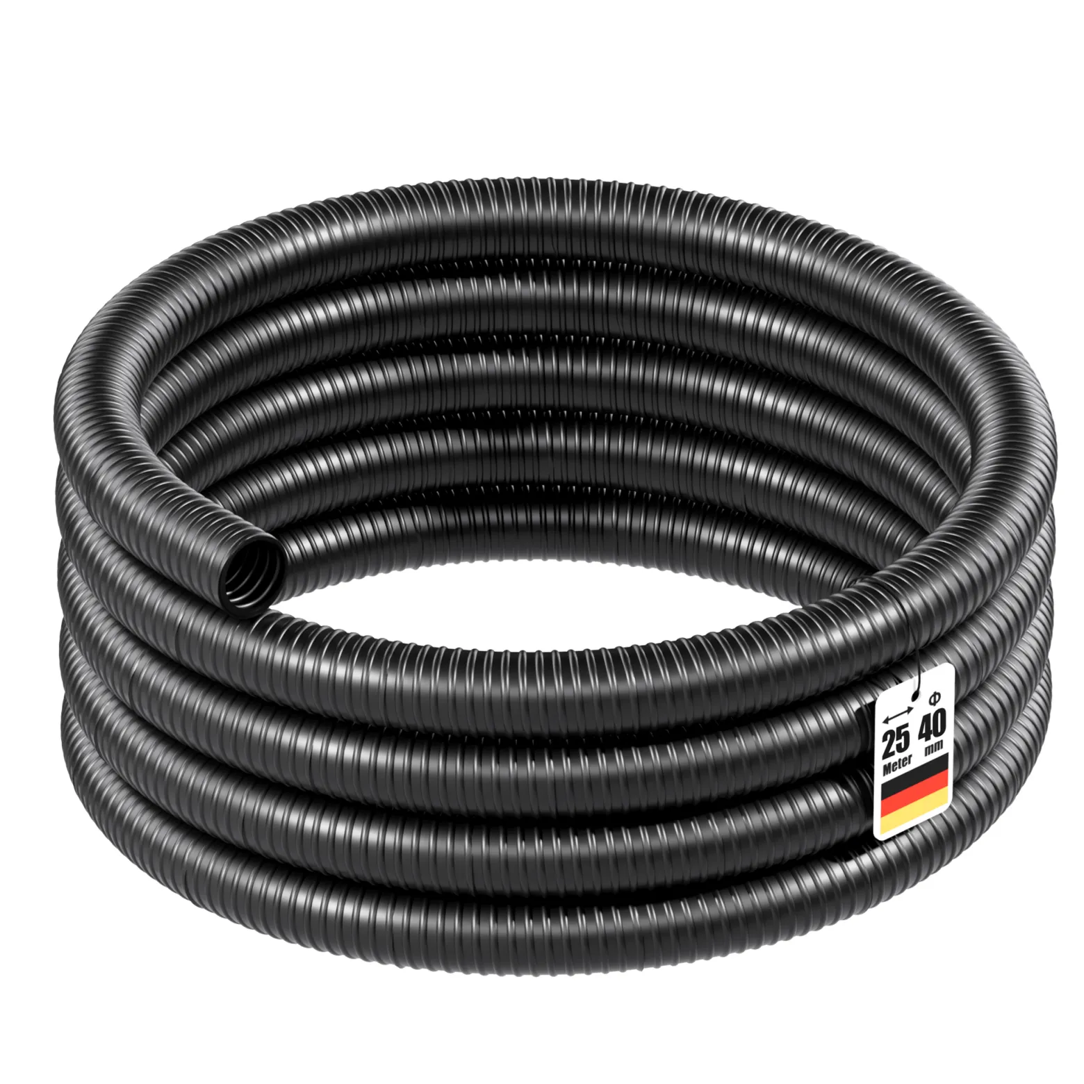 Wiltec Flexibler Förderschlauch 25m Spiralschlauch 40mm (1 1/2") schwarz mit Verstärkungsspirale Bewässerung Wasser Teich