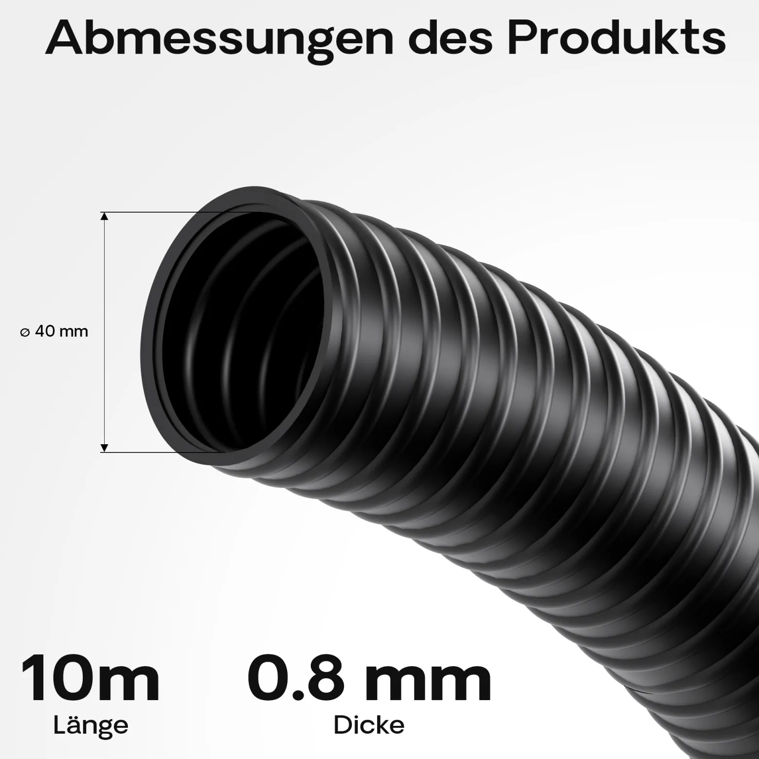 Wiltec Flexibler Förderschlauch 10m Spiralschlauch 40mm (1 1/2") schwarz mit Verstärkungsspirale Bewässerung Wasser Teich