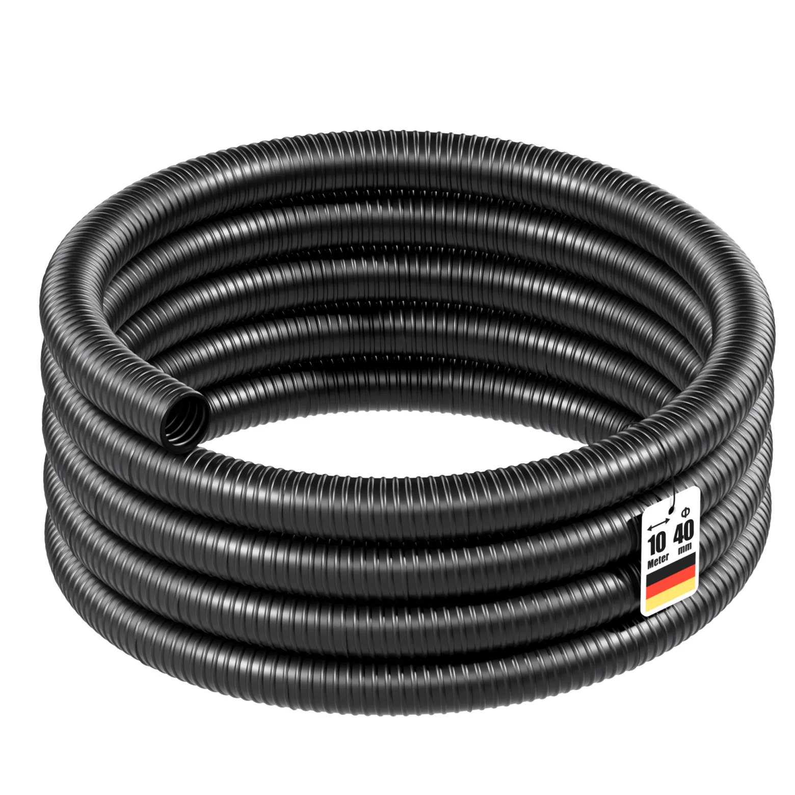 Wiltec Flexibler Förderschlauch 10m Spiralschlauch 40mm (1 1/2") schwarz mit Verstärkungsspirale Bewässerung Wasser Teich