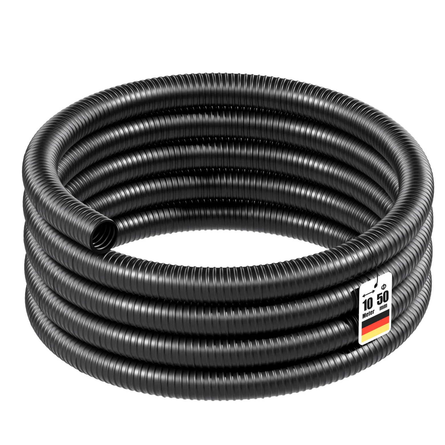 Wiltec Flexibler Förderschlauch 10m Spiralschlauch 50mm (2") schwarz mit Verstärkungsspirale Bewässerung Wasser Teich