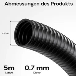 Wiltec Flexibler Förderschlauch 5m Spiralschlauch 38mm (1 1/2") schwarz mit Verstärkungsspirale Bewässerung Wasser Teich